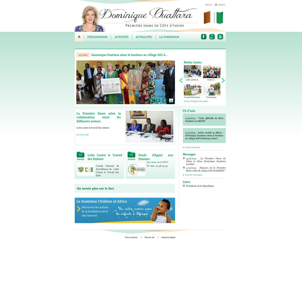 Maquette du site internet de Mme Dominique Ouattara