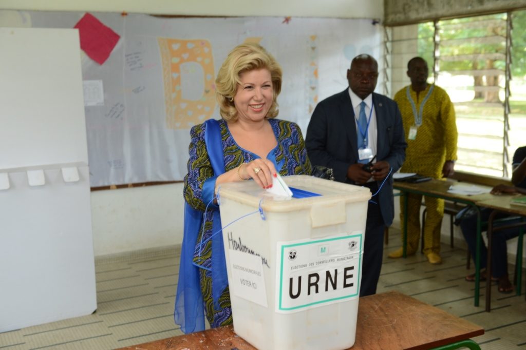 First Lady Dominique Ouattara voted on Sunday