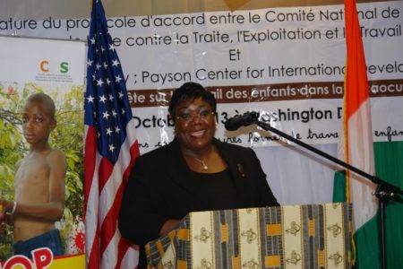 Anne Desirée Ouloto, Vice -President of the CIM (Inter-Ministerial Committee) represented Mrs. Dominique Ouattara at the ceremony