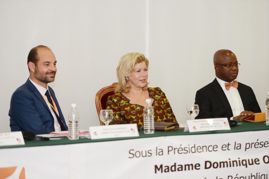 First Lady Dominique Ouattara shows the efforts of Côte d' Ivoire