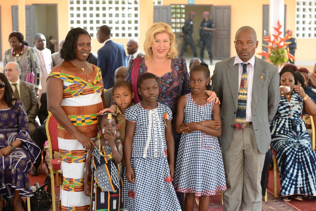 Mrs. Dominique Ouattara totally equipped the nursery school and the new school canteen of Toumodi municipal school group
