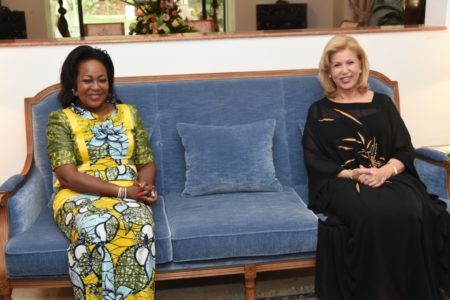 The First Lady of the Congo-Brazzaville and Djamel Debbouze alongside Dominique Ouattara