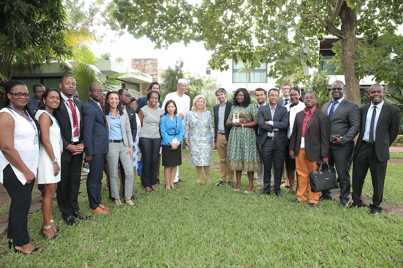 First Lady Dominique Ouattara talks with young African and French leaders